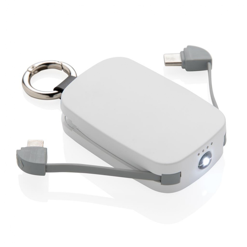 Logo trade promotional giveaways image of: 1.200 mAh Keychain Powerbank with integrated cables, white