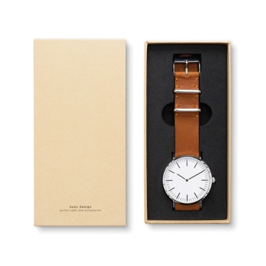 Logo trade promotional items image of: #3 Watch with genuine leather strap, brown