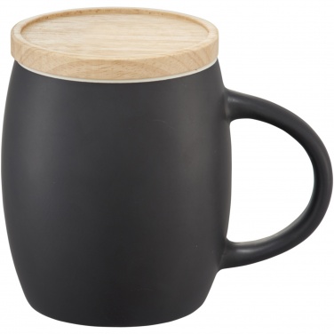 Logotrade Firmengeschenke das Foto: Hearth 400 ml Keramiktasse mit Holz Untersetzer