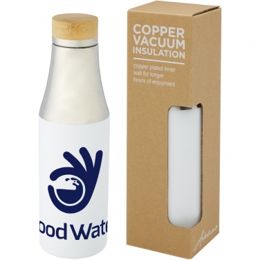 Logotrade Logogeschenke das Foto: Hulan 540 ml Edelstahlflasche mit Kupfer-Vakuumisolierung und Bambusdeckel