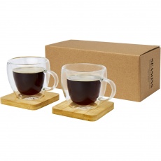 Manti 2-teiliger 100 ml doppelwandiger Glasbecher mit Bambusuntersetzer