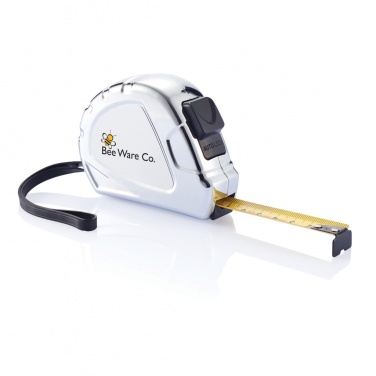 5m/19mm Auto-Stopp Maßband Ergonomic, Silber, mit Logo