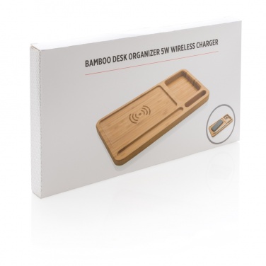 Bambus Schreibtisch-Organizer mit 5W Wireless Charger, Detailansicht, braun
