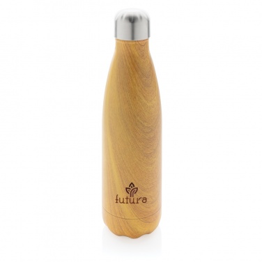 Logotrade Firmengeschenke das Foto: Vakuumisolierte Stainless Steel Flasche mit Holzoptik