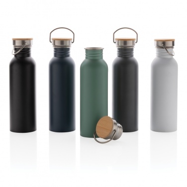 Moderne Edelstahlflasche mit Bambusdeckel, Produktbild