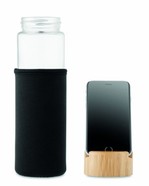 Logotrade Werbegeschenke das Foto: Glas-Trinkflasche mit Bambusdeckel 600 ml