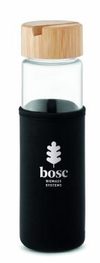 Logotrade Werbegeschenke das Foto: Glas-Trinkflasche mit Bambusdeckel 600 ml