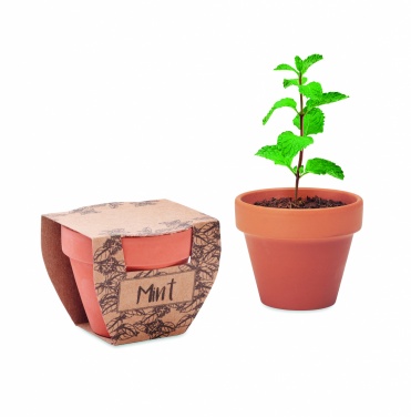 Terrakotta-Topf Minze, Holz, Farbvariante