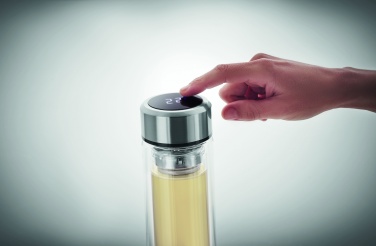 Logotrade Logogeschenke das Foto: Glasflasche mit Touch-Thermometer 390 ml
