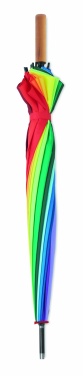Logotrade Logogeschenke das Foto: BOWBRELLA 27" Regenbogen-Stockschirm mit Auf-Automatik und Holzstock