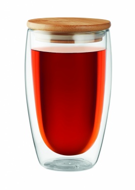 Logotrade Logogeschenke das Foto: Doppelwandiges Glas mit Bambusdeckel Frankfurt 450 ml