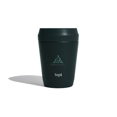 Topl To-go-Becher aus recyceltem Stahl mit patentiertem 360°-Deckel, 235 ml, Beispiel mit Logo