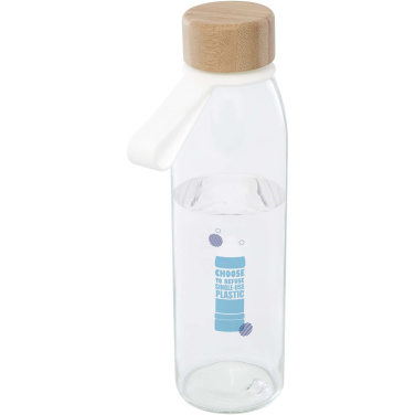 Logotrade Werbegeschenke das Foto: Porto 500 ml Glas-Flasche mit Silikongriff und Bambusdeckel