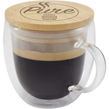 Logotrade Werbegeschenke das Foto: Lenora 250 ml Glasbecher mit Bambusdeckel