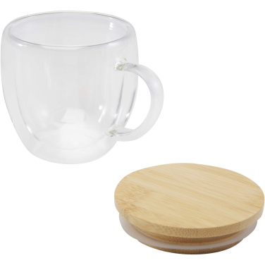 Logotrade werbemittel das Foto: Lenora 250 ml Glasbecher mit Bambusdeckel