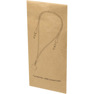Logotrade Firmengeschenke das Foto: Funi 5 in 1 Lanyard Kabel aus recyceltem Kunststoff für Smartphones mit integrierter Datensynchronisierung und 100 W Schnellladefunktion