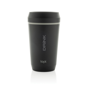Topl To-go-Becher aus recyceltem Kunststoff mit patentiertem 360°-Deckel, 354 ml, Beispiel mit Logo