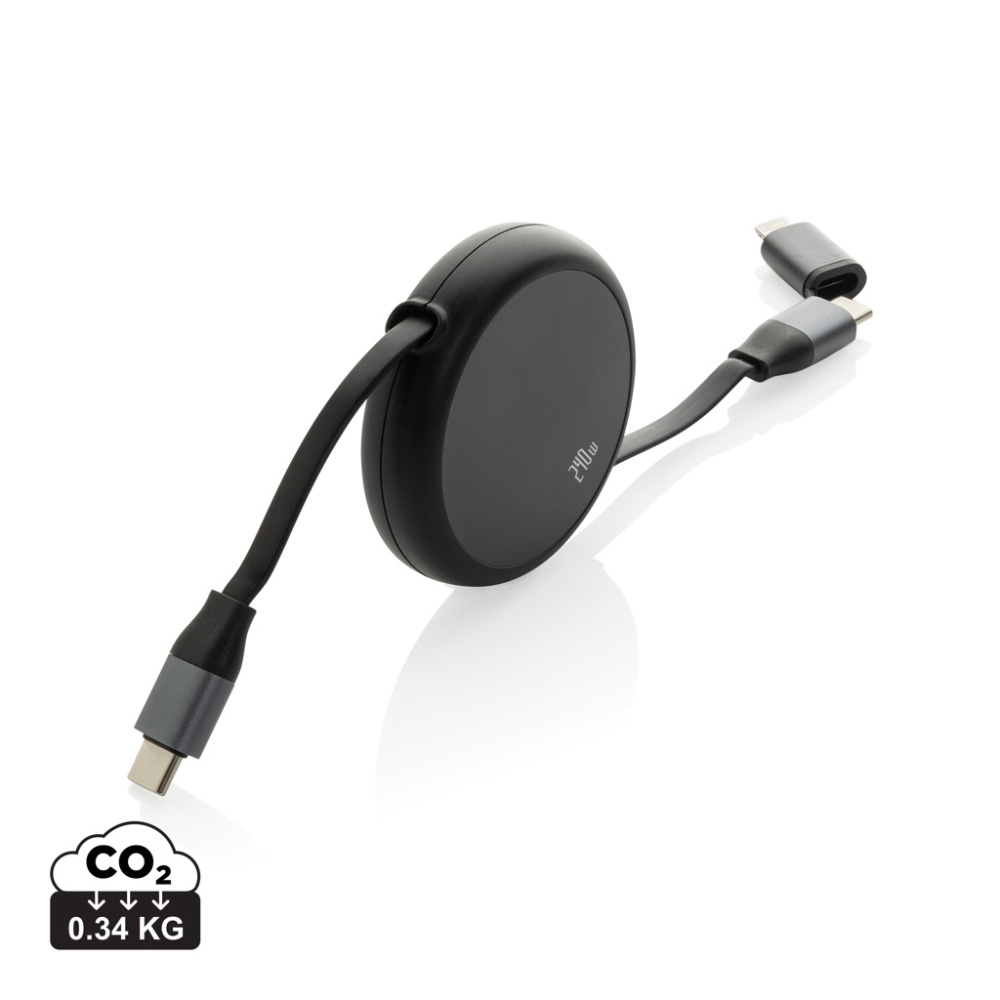 Logotrade Geschäftsgeschenke das Foto: Terra ausziehbares 240W 2-in-1 Kabel aus RCS rec. Aluminium