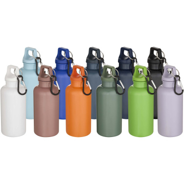 Logotrade Geschäftsgeschenke das Foto: Oregon 400 ml einfarbige RS-zertifizierte Trinkflasche aus recyceltem Kunststoff mit Karabinerhaken