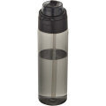 Theron 700 ml RCS-Wasserflasche aus recyceltem Kunststoff mit Multifunktionsdeckel und Klappstrohhalm, Schwarz