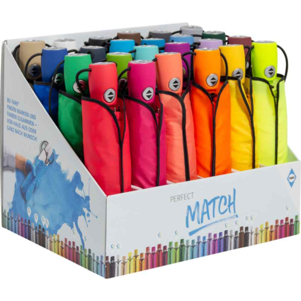 Logotrade Werbeartikel das Foto: FARE® Taschenschirm-Display L, 6×4 + 24 Minischirme