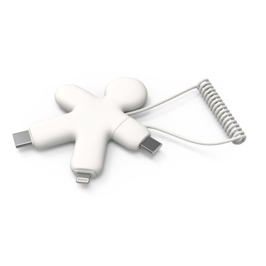 Weißer Xoopar Buddy Multi-Ladekabel mit Spiralkabel auf weißem Hintergrund