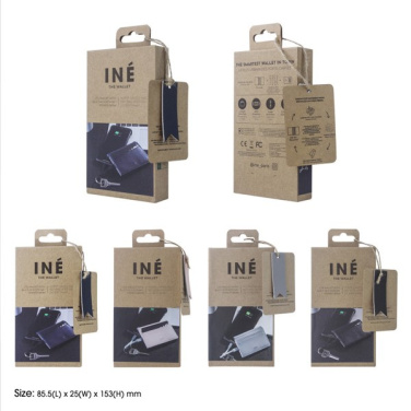 INÉ The Wallet in Kraftpapier-Verkaufsverpackungen mit Anhänger, Vorder- und Rückseite, mehrere Farben