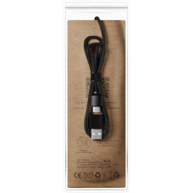 SCX.design C40 5-in-1-Ladekabel aus rPET mit Leuchtlogo und 10 W Ladepad – in der Verpackung