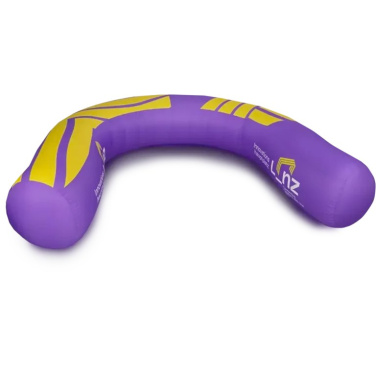 Lila-gelbes aufblasbares U-Sofa mit aufgedrucktem Logo