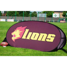 Ovales Pop-up-Banner mit Logo 273×136 cm