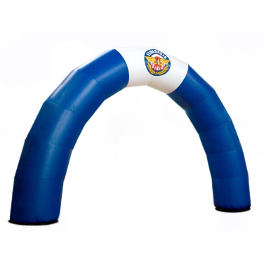 Blauer aufblasbarer Bogen in Bogenform mit weißem Oberteil und Emblem