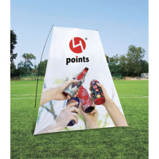 Werbesegel A mit Logo 3,5 × 3 m (1 Mast + 1 Erdspieß)