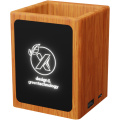 SCX.design O12 Stifthalter aus Holz mit doppeltem USB-Ausgang und Leuchtlogo, Holz
