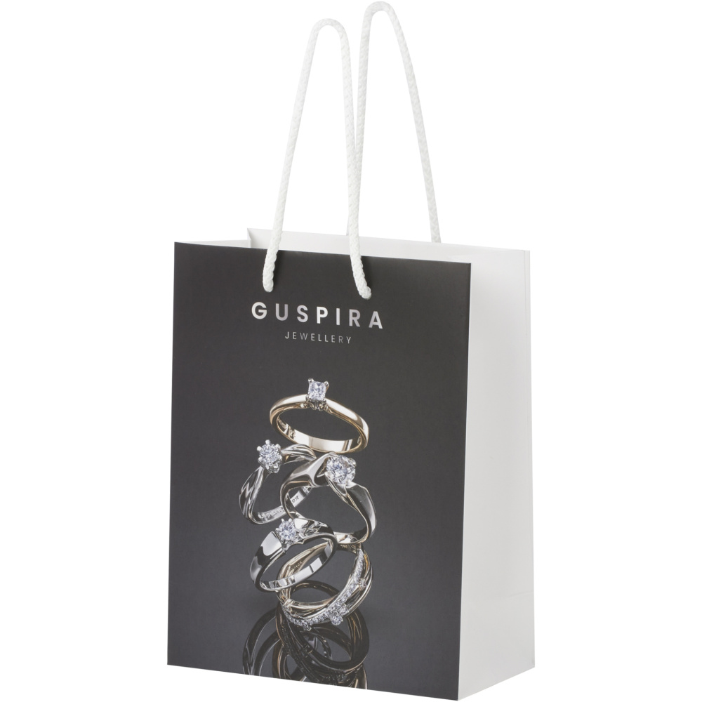 Handgefertigte 170 g/m² Integra-Papiertüte mit Kunststoff Kordelgriffen – 18 × 9 × 23 cm, Produktbild
