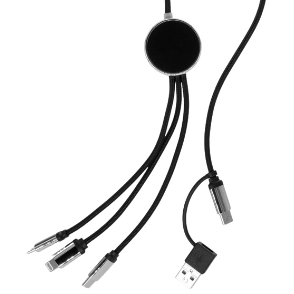 4-in-1-Ladekabel mit beleuchtetem Logo, 120 cm lang, Schwarz, Produktbild