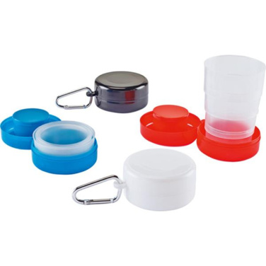 Faltbarer Kunststoffbecher 200 ml, mit Karabinerhaken und Pillenfach / Foldcup, Produktbild