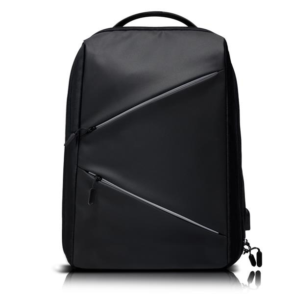 Laptop-Rucksack aus Plane mit reflektierenden Reißverschlusslaschen, Schwarz, Produktbild