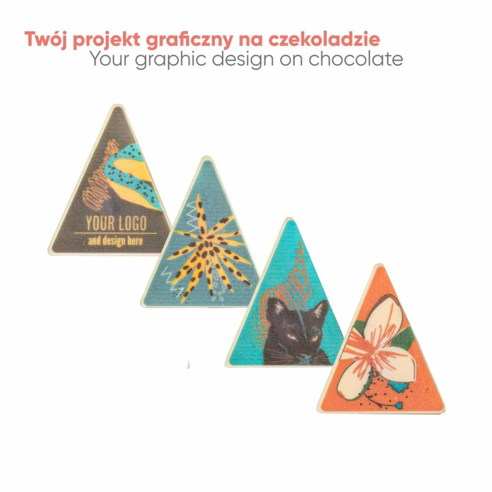 Set mit 4 Pralinen, Schokoladendreieck-Print, Produktbild (1)