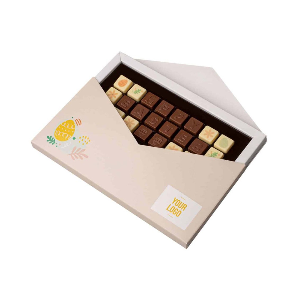 Pralinen-Set, Schokoladentext, 3 Zeilen im Umschlag, separat verpackt, Ostern, Produktbild