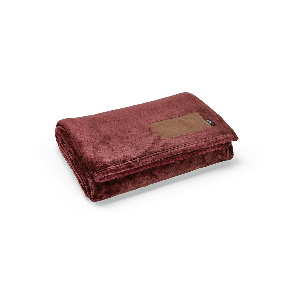 Van-Eyck Decke aus rPET (240 g/m²). Mit personalisierbarem Aufnäher, Burgund, Produktbild