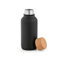 Volga Trinkflasche recy.Edelstahl.Korkdeckel, 530 ml. Auslaufsicher, Schwarz