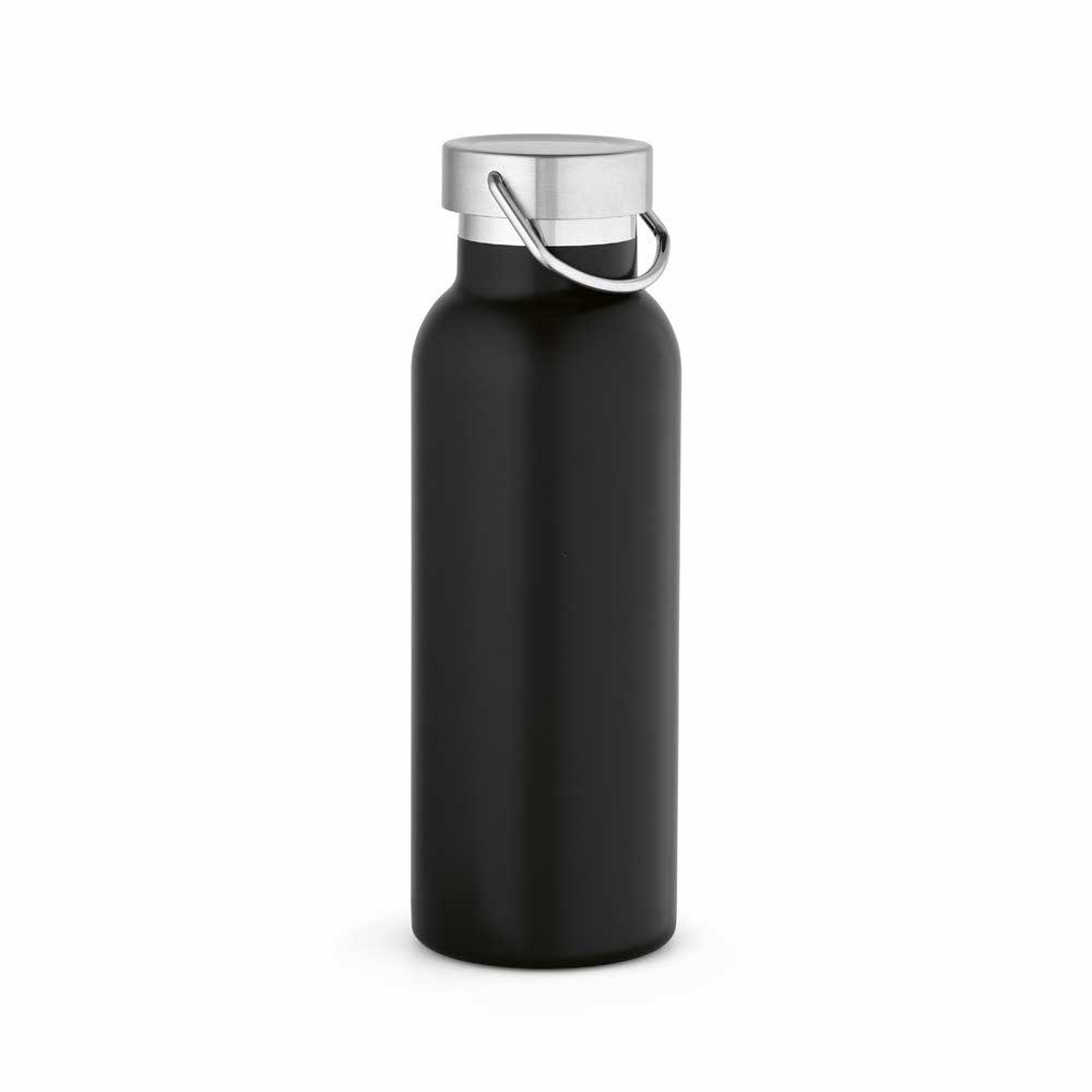 Sado Trinkflasche 560ml aus recy. Edelstahl. Doppelwandig, auslaufsicher., Schwarz, Produktbild
