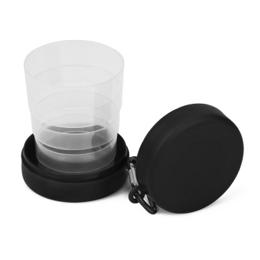 Faltbarer Reisebecher 220 ml mit Karabinerhaken, schwarz, Produktbild (3)