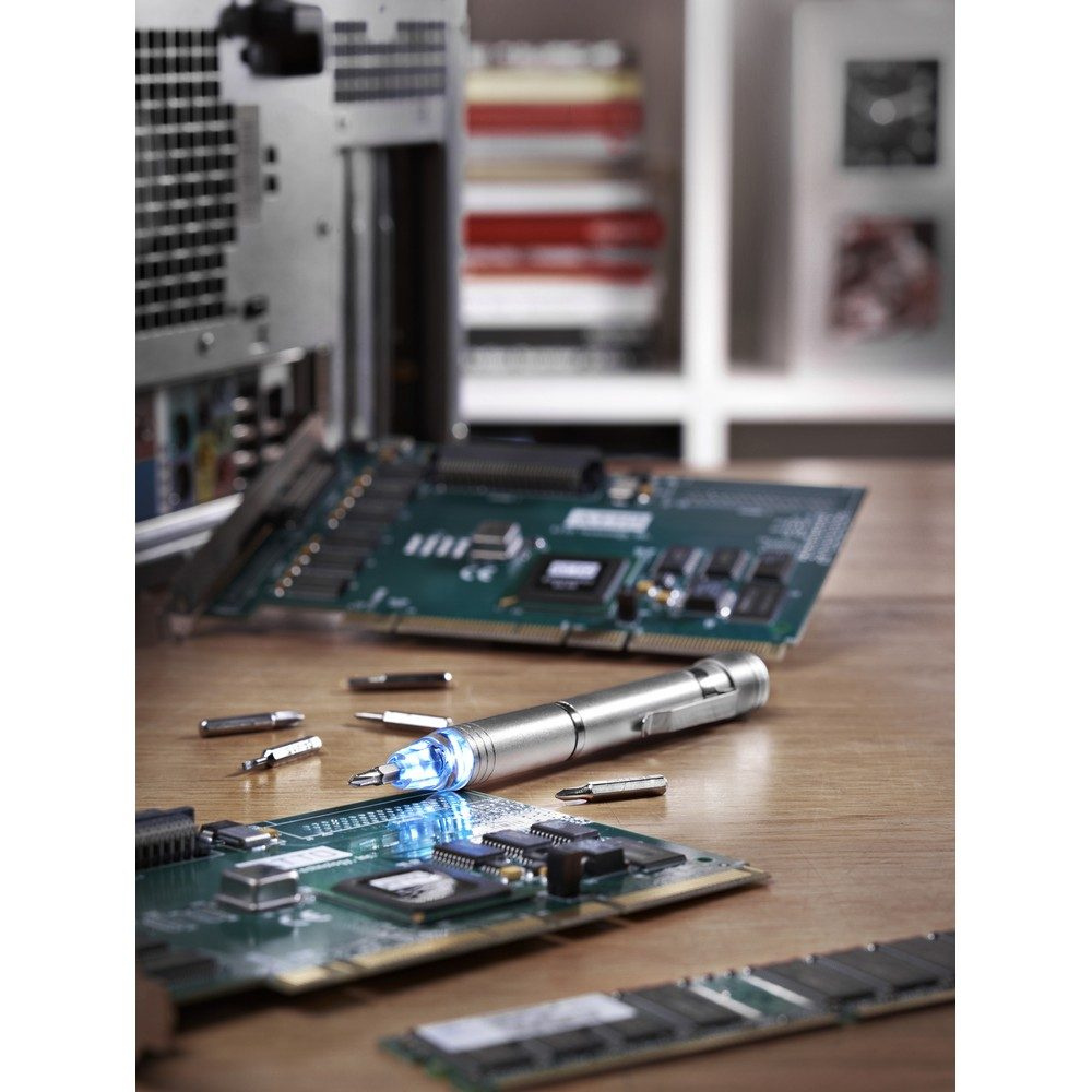 Schraubendreher 6 Bit und LED-Lampe, grau, Produktbild (1)