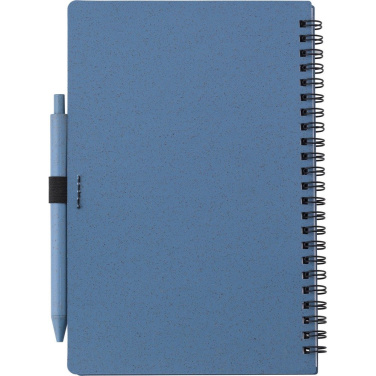 Notizbuch ca. A5 aus Weizenstroh mit Kugelschreiber, blau, Produktbild (2)