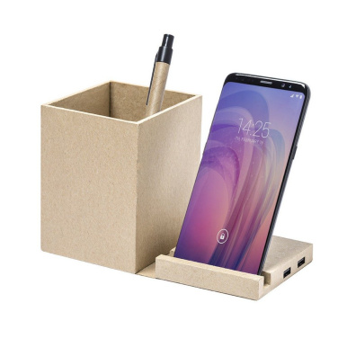 Zusammenklappbares Wireless Ladegerät 5 W aus recyceltem Karton, USB 2.0-Hub, Schreibgerätehalter, Telefonständer, Produktbild (3)