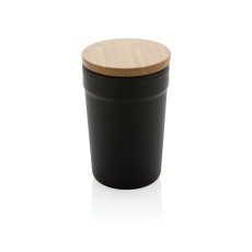 This beautiful tumbler with bamboo lid is made with GRS certified recycled PP. GRS certification ensures a completely certified supply chain of the recycled materials. The tumbler features a bamboo lid for on the go usage. Total recycled content: 52%