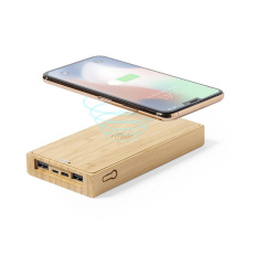 Wireless Powerbank aus Bambus 10000 mAh, Wireless Ladegerät 5 W, Solarladegerät