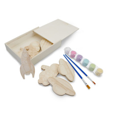 Set aus Holzmalblöcken, Malfarben und 2 Pinseln | Priya