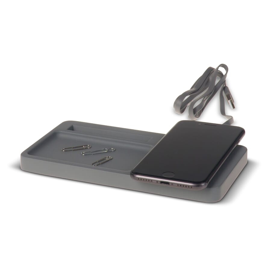 Limestone Desk organizer with wireless charger 5W, Grau, Produktbild (1)